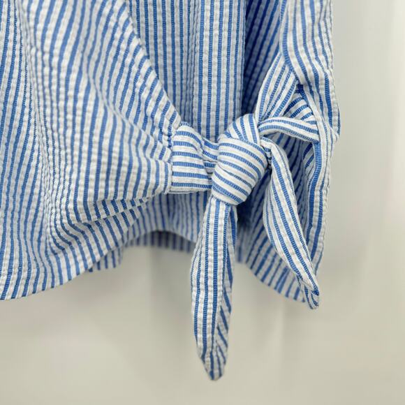 Michael Kors blouse XL faux wrap side tie blue white stripe nautical beach - Picture 4 of 9